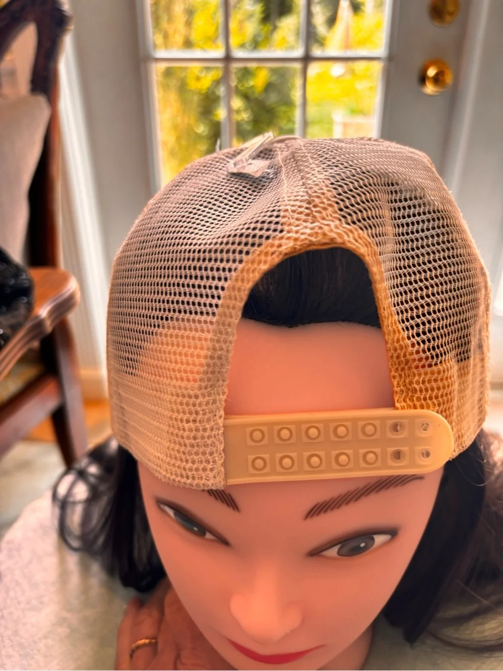 Beige snap back cap with Smiley Checkered Patch